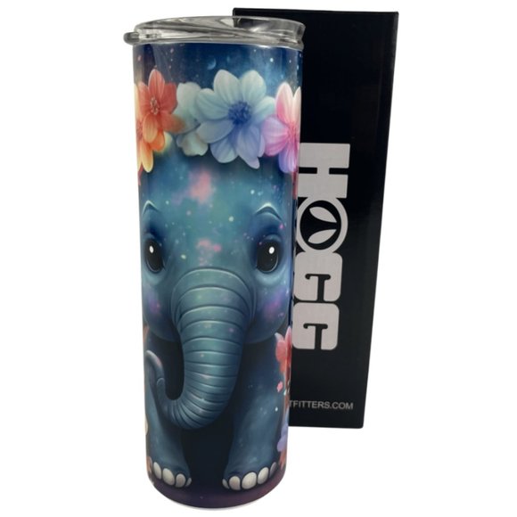 Skinny Tumbler 20oz Neon Elephant and Flowers Stainless-Steel Insulated - Picture 1 of 9